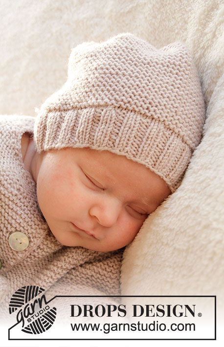 In my dreams / DROPS Baby 25-6 - Gorro tricotado em ponto jarreteira para bebés em DROPS BabyMerino. Tamanhos prematuro - 4 anos