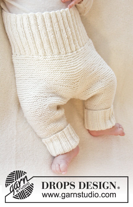 Smarty Pants / DROPS Baby 25-7 - Vauvan ainaoikeinneulotut housut DROPS BabyMerino -langasta. Koot keskonen-4 v cm.
