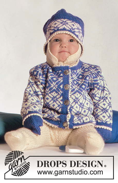 Winter Star / DROPS Baby 3-11 - Casaco DROPS com jacquard norueguês, calças, gorro e mitenes em BabyMerino