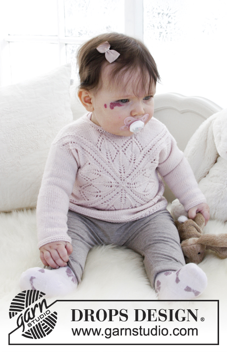 Spring Princess / DROPS Baby 31-13 - Pulôver tricotado para bébé, em forma de quadrado rendado, em DROPS BabyMerino. Tamanhos 1 mês - 4 anos