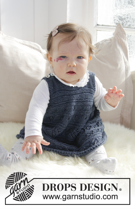 Serafina / DROPS Baby 31-17 - Stickad klänning med hålmönster och rätstickning till baby. Storlek 0 – 4 år. Arbetet är stickat i DROPS Alpaca