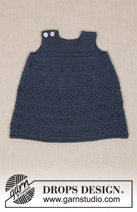 Serafina / DROPS Baby 31-17 - Vestido tricotado para bébé, com ponto rendado e ponto jarreteira, em DROPS Alpaca. Tamanos 0 - 4 anos