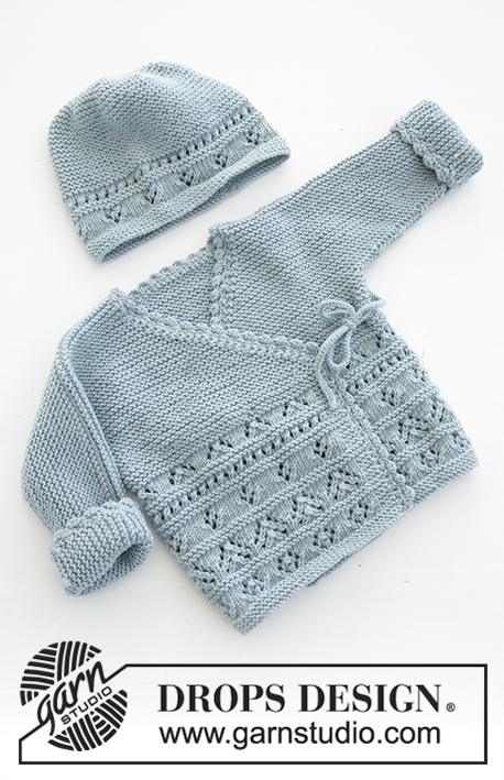 Odeta / DROPS Baby 31-3 - Ensemble bébé tricoté en DROPS BabyMerino: Gilet et chaussons avec point ajouré et point mousse. De la taille prématuré au 4 ans.