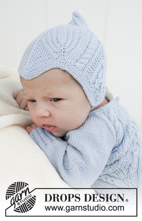 Celestina Hat / DROPS Baby 31-7 - DROPS BabyMerino lõngast kootud ripskoes ja palmikutega beebi müts suurustele 1 kuune – 4 aastane