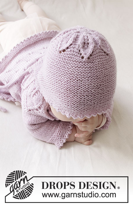 Pink Petals Hat / DROPS Baby 33-14 - Vauvan neulottu hilkka DROPS BabyMerino -langasta. Työssä on lehtikuvioita ja ainaoikeinneuletta. Koot 0-24 kk.