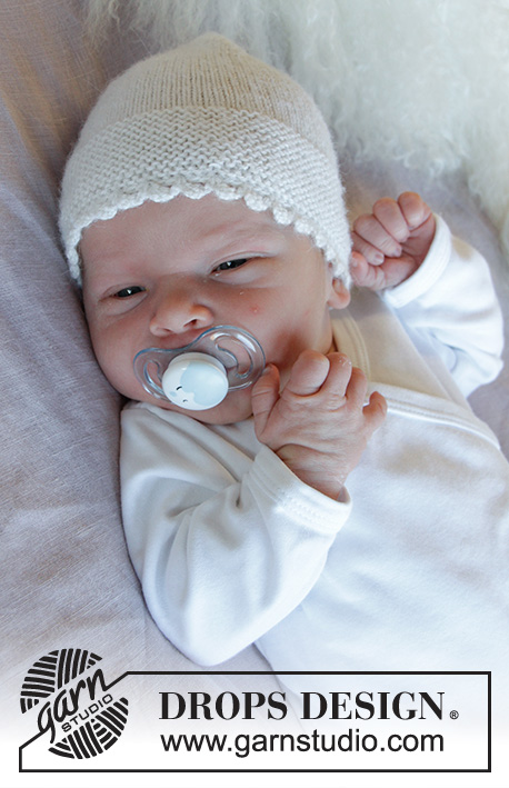 Baby Pearl Hat / DROPS Baby 33-17 - Stickad mössa i slätstickning och rätstickning till baby DROPS Baby Merino. Storlek prematur – 4 år.