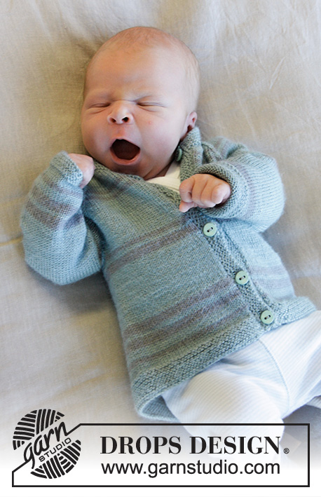 Little Brother Jacket / DROPS Baby 33-32 - Gebreid vest voor baby’s met raglan en strepen in DROPS Baby Merino. Maten: Prematuur – 4 jaar.