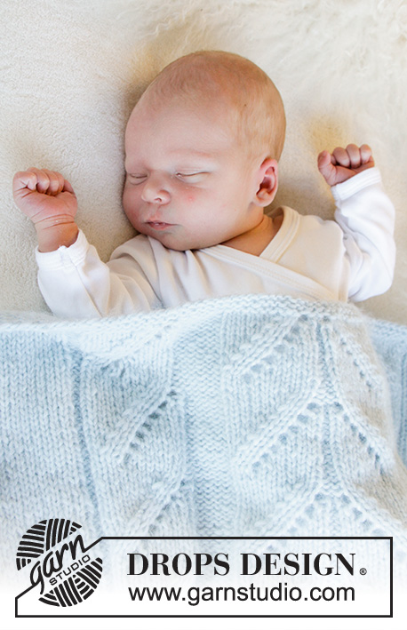 Take Cover / DROPS Baby 33-38 - Vauvan neulottu peitto DROPS Air-langasta. Työssä on pitsineuletta. Teema: Vauvanpeitto