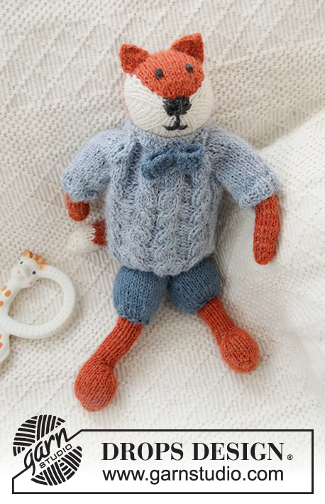 Mister Fox / DROPS Baby 36-11 - Kötött róka nadrággal, pulóverrel és csokornyakkendővel, DROPS Alpaca fonalból.