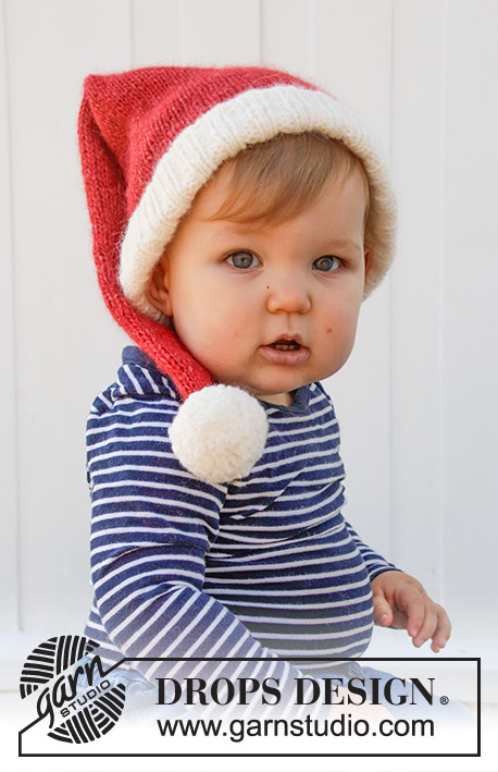 Sleepy Santa Hat / DROPS Baby 36-12 - DROPS Air lõngast kootud päkapiku / jõuluvana müts beebile jõuludeks enneaegsele kuni 2 aastasele