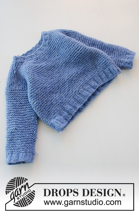 Baby Blue Note / DROPS Baby 36-13 - Kötött pulóver kisbabáknak és gyerekeknek DROPS Air   fonalból. A darabot fentről lefelé irányban készítjük, lustakötéssel. 6 hónaposokra - 8 évesekre való méretekben