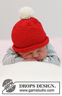 Itsy Bitsy Santa / DROPS Baby 36-15 - Bonnet de Noël tricoté pour bébé et enfant en DROPS BabyMerino. De la taille prématuré au 4 ans. 
Thème: Noël