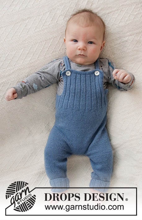 Afternoon Playdate / DROPS Baby 36-4 - Salopette tricotée pour bébé en DROPS Flora, avec côtes et jersey. De la taille Prématuré au 4 ans.