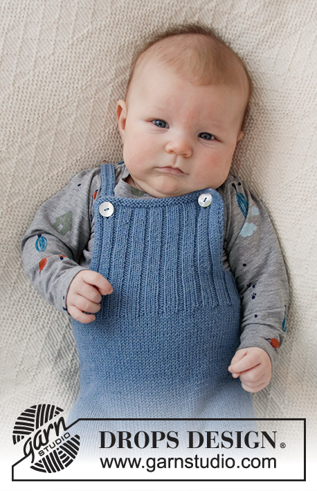 Afternoon Playdate / DROPS Baby 36-4 - Salopette tricotée pour bébé en DROPS Flora, avec côtes et jersey. De la taille Prématuré au 4 ans.