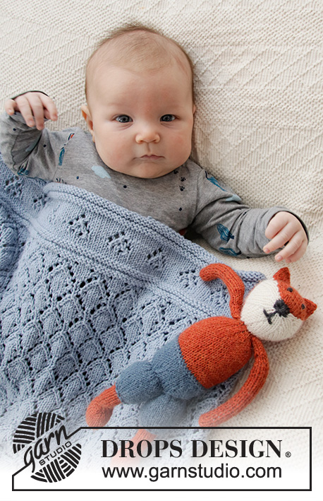 Baby Diamonds / DROPS Baby 36-6 - Manta tricotada para bebé, em DROPS Merino Extra Fine, com ponto rendado. Tema: Manta para Bebé