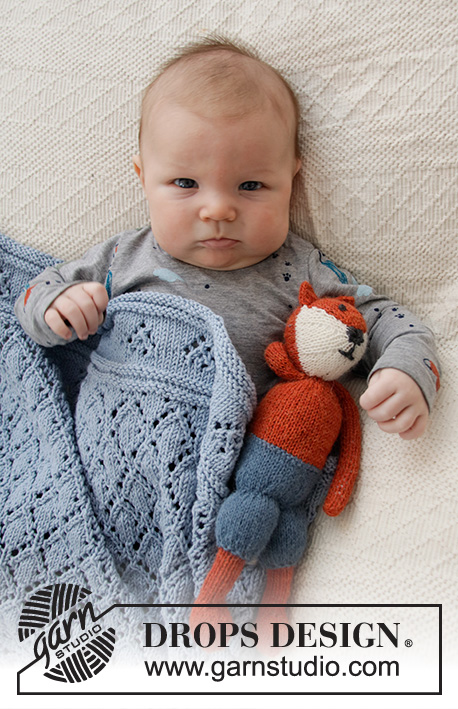 Baby Diamonds / DROPS Baby 36-6 - Manta tricotada para bebé, em DROPS Merino Extra Fine, com ponto rendado. Tema: Manta para Bebé