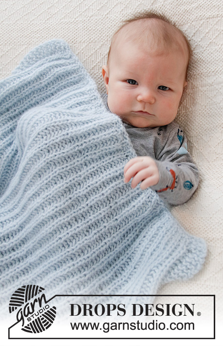 Bonne Nuit / DROPS Baby 36-9 - Couverture tricotée pour bébé, en côtes anglaises, en DROPS Air. Thème: Couverture bébé
