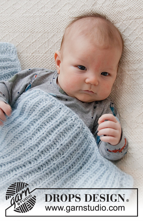 Bonne Nuit / DROPS Baby 36-9 - Couverture tricotée pour bébé, en côtes anglaises, en DROPS Air. Thème: Couverture bébé