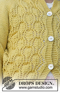 Sweet Marigold / DROPS Baby & Children 38-11 - Dziecięcy sweter rozpinany na drutach, przerabiany od góry do dołu, z włóczki DROPS BabyMerino, z reglanowymi rękawami i ściegiem ażurowym, z włóczki DROPS BabyMerino. Od 6 miesięcy do 8 lat.