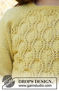 Sweet Marigold Sweater / DROPS Baby & Children 38-12 - Gebreide trui voor baby en kinderen in DROPS BabyMerino. Het werk wordt van boven naar beneden gebreid met raglan en kantpatroon. Maat 6 maand - 8 jaar