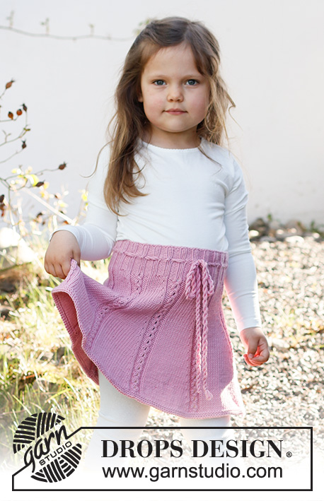 Do the Twist / DROPS Baby & Children 38-14 - Knitted skirt for kids in DROPS Merino Extra Fine. Piece is knitted top down with lace pattern. Size 2 - 12 years
