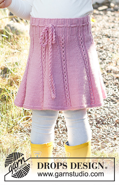 Do the Twist / DROPS Baby & Children 38-14 - Knitted skirt for kids in DROPS Merino Extra Fine. Piece is knitted top down with lace pattern. Size 2 - 12 years