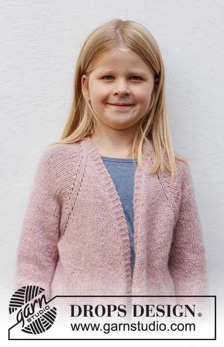 Feeling Whimsy / DROPS Baby & Children 38-19 - Knitted jacket for children in DROPS Sky and DROPS Kid-Silk. The piece is worked top down, with raglan and pockets. Sizes 3 to 14 years.