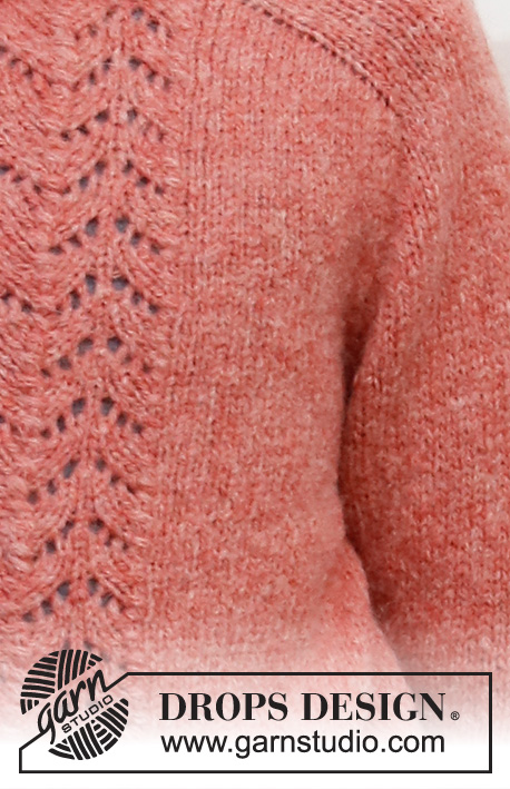 Sweet Begonia / DROPS Baby & Children 38-20 - Dziecięcy sweter na drutach, przerabiany od góry do dołu z włóczki DROPS Sky, ze ściegiem ażurowym i rękawami typu saddle shoulder. Od 3 do 14 lat.