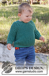 The Outdoors / DROPS Baby & Children 38-7 - Gebreide trui voor baby en kinderen met raglan in DROPS Merino Extra Fine. Het werk wordt van boven naar beneden gebreid met Engelse patentsteek. Maat 12 maand - 10 jaar
