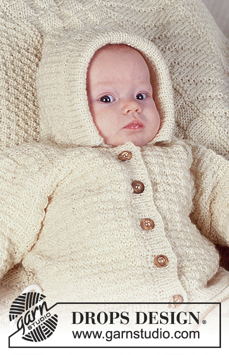 Lemon Souffle / DROPS Baby 4-1 - Casaco DROPS com ou sem capuz em ponto texturado, calças e botinhas em BabyMerino, Manta en Karisma. Tema: Manta para Bebé