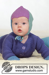Colourful Dreams / DROPS Baby 4-18 - Casaco, calças, gorro, mitenes, botinhas e cachecol DROPS em ponto jarreteira em BabyMerino. Manta em Karisma. Tema: Manta para Bebé