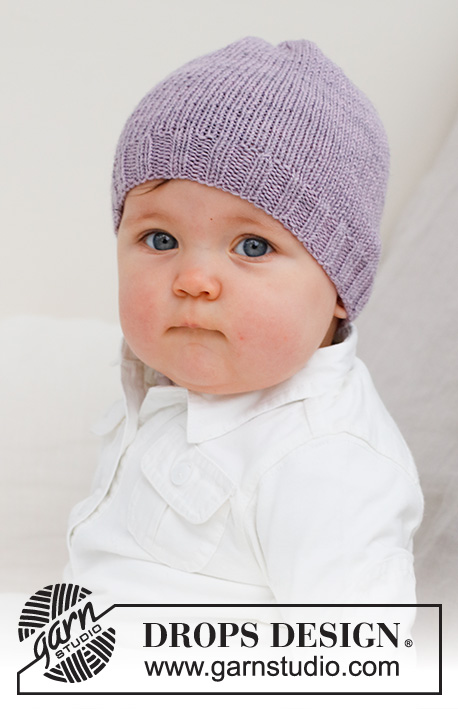 Sweetheart Beanie / DROPS Baby 42-18 - DROPS BabyMerino lõngast parempidises koes kootud soonikäärega müts vastsündinud beebile kuni 4 aastasele lapsele