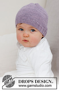 Sweetheart Beanie / DROPS Baby 42-18 - Gorro tricotado para bebé e criança em ponto meia e canelado, em DROPS BabyMerino. Tamanhos: 0 - 4 anos.