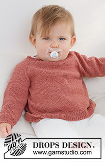 Rosy Cheeks Sweater / DROPS Baby 42-3 - Niemowlęcy i dziecięcy sweter na drutach, przerabiany od góry do dołu, z reglanowymi rękawami, z włóczki DROPS Safran. Od 0 do 4 lat.