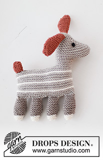 Toby the Dog / DROPS Baby 43-23 - Chien tricoté pour bébé en DROPS Merino Extra Fine. Thème: Jouets.