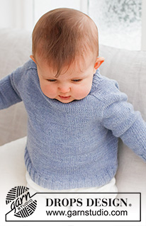 Blue Pebbles / DROPS Baby 43-4 - Stickad tröja till baby i DROPS BabyMerino. Arbetet stickas uppifrån och ner med sadelaxel. Storlek Prematur till 2 år.