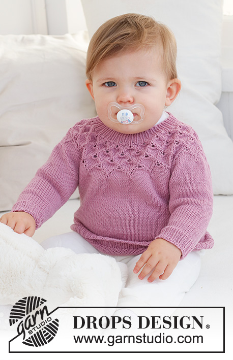 Swing by Spring Jumper / DROPS Baby 43-7 - Knitted jumper for babies and children in DROPS BabyMerino. The piece is worked top down, with round yoke and lace pattern. Sizes 0 - 4 years.