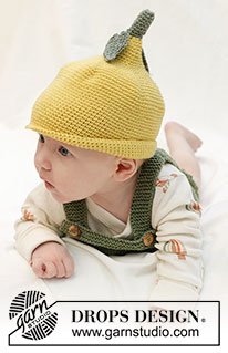 Sweet Lemon Hat / DROPS Baby 45-12 - Gorro a ganchillo en forma de limón para bebés en DROPS BabyMerino. La labor está realizada de arriba abajo, con tallo y hojas. Talla 0 - 4 años.