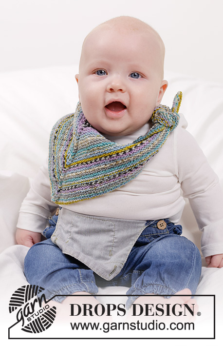 Thief of Hearts / DROPS Baby 45-13 - Baby šátek/bryndáček pletený vroubkovým vzorem shora dolů z příze DROPS Fabel. Velikost 0 až 4 roky.