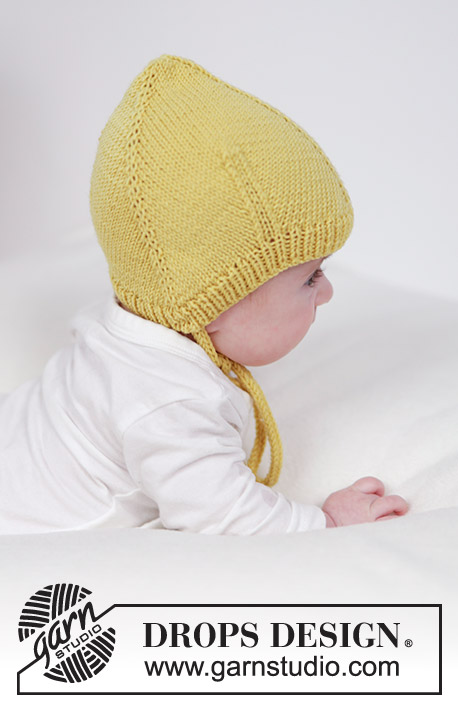 Lemonade Bonnet / DROPS Baby 45-14 - Strikket hue til baby i DROPS BabyMerino. Arbejdet strikkes oppefra og ned. Størrelse 0 til 4 år.
