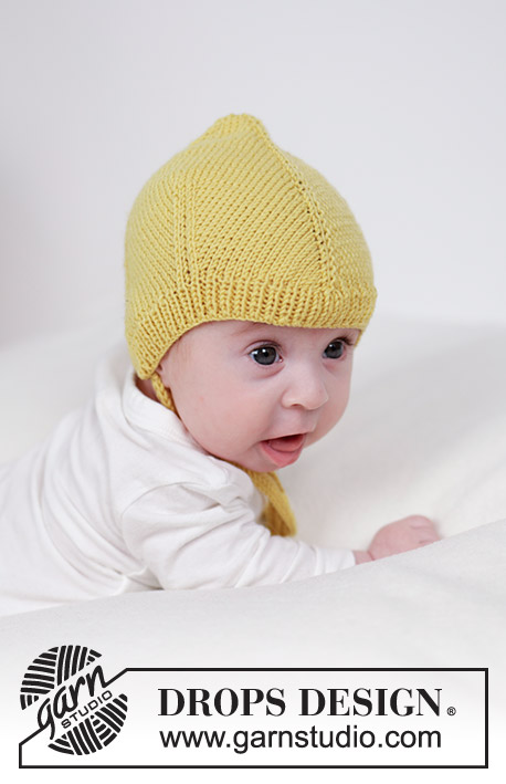 Lemonade Bonnet / DROPS Baby 45-14 - Gebreide muts voor baby’s in DROPS BabyMerino. Van boven naar beneden gebreid. Maat 0 tot 4 jaar