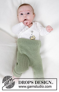 Ready to Stroll / DROPS Baby 45-17 - Vauvan alhaalta ylös neulotut housut DROPS Merino Extra Fine -langasta. Työssä on joustinneuletta. Koot 0 - 4 vuotta.