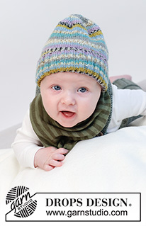 Thief of Hearts Hat / DROPS Baby 45-18 - Gorro de punto para bebés y niños en DROPS Fabel. La pieza está tejida con resorte y punto jersey. Tallas 0 a 4 años.