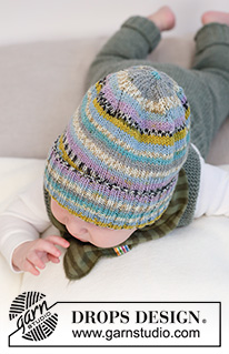 Thief of Hearts Hat / DROPS Baby 45-18 - Gorro de punto para bebés y niños en DROPS Fabel. La pieza está tejida con resorte y punto jersey. Tallas 0 a 4 años.