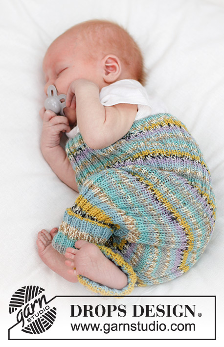 Striped Dreams / DROPS Baby 45-2 - Strikket bukse til baby i DROPS Fabel. Arbeidet strikkes med vrangbord. Størrelse 0 til 4 år.
