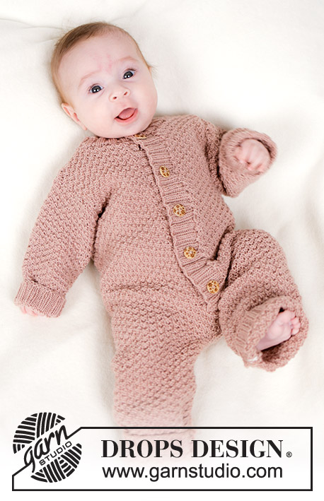 Lili Rose / DROPS Baby 45-5 - Macaco tricotado para bebé em DROPS BabyMerino. Tricota-se de cima para baixo em ponto de arroz duplo. Tamanhos 0 – 4 anos.