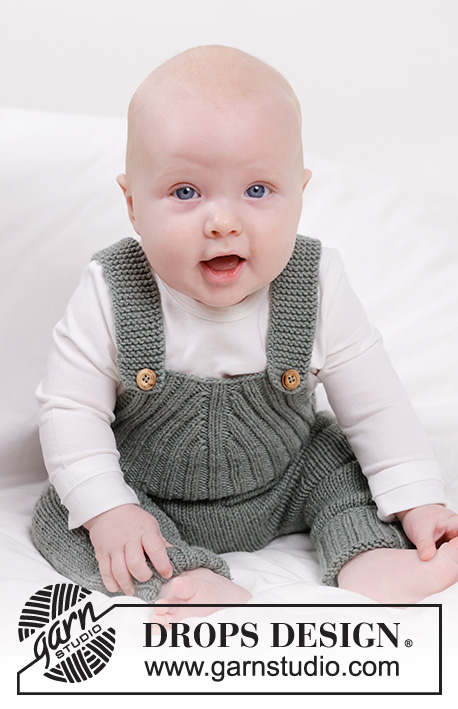 Good Times Overall / DROPS Baby 45-7 - Salopette tricotée pour bébé, en DROPS Merino Extra Fine. Se tricote de haut en bas avec côtes. Du 0 au 4 ans