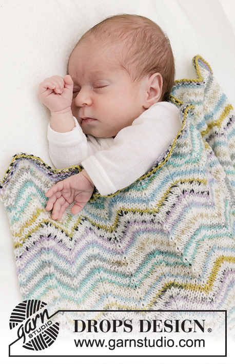 Seaside Seashells Blanket / DROPS Baby 46-10 - Kocyk niemowlęcy na drutach, z włóczki DROPS Fabel. Przerabiany zygzakiem.