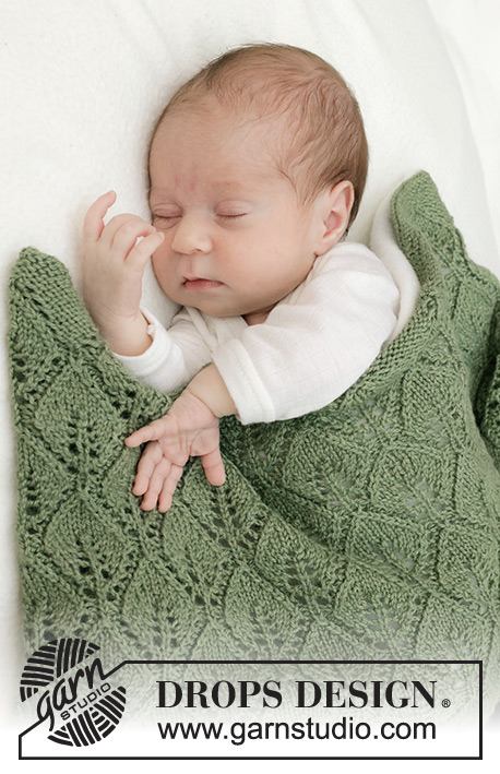 Endless Evergreen Blanket / DROPS Baby 46-13 - Manta tricotada para bebé em DROPS BabyMerino. Tricota-se em idas e voltas com ponto rendado.