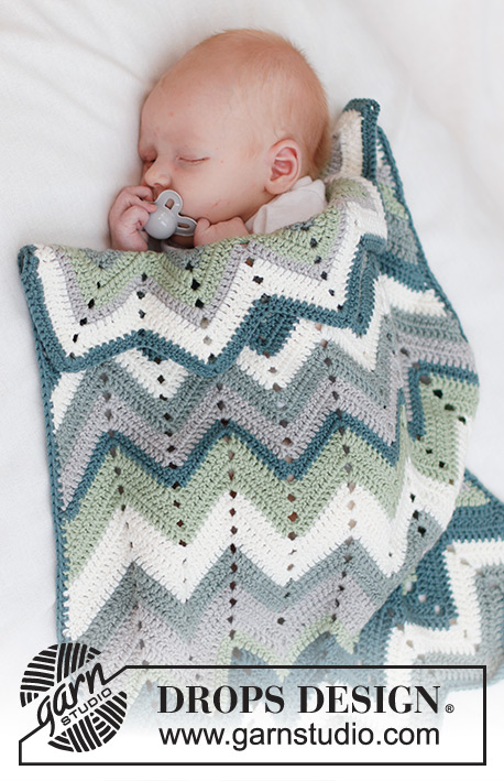 Green Spring Blanket / DROPS Baby 46-15 - Kocyk niemowlęcy na szydełku, z włóczki DROPS Merino Extra Fine. Przerabiany zygzakiem.